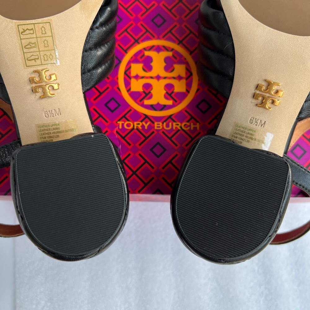 TORY BURCH Kira Quilted 55mm Heeled Sandals Black Sz 6.5 NEW - Picture 10 of 14